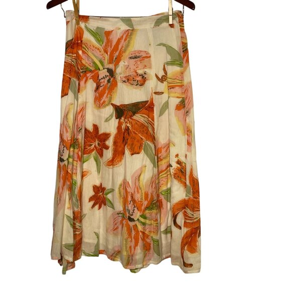 J. Peterman Gauzy Floral Midi Skirt Sz 6 Tiger Lily Cotton Spring Easter - FLAW! - Picture 1 of 9